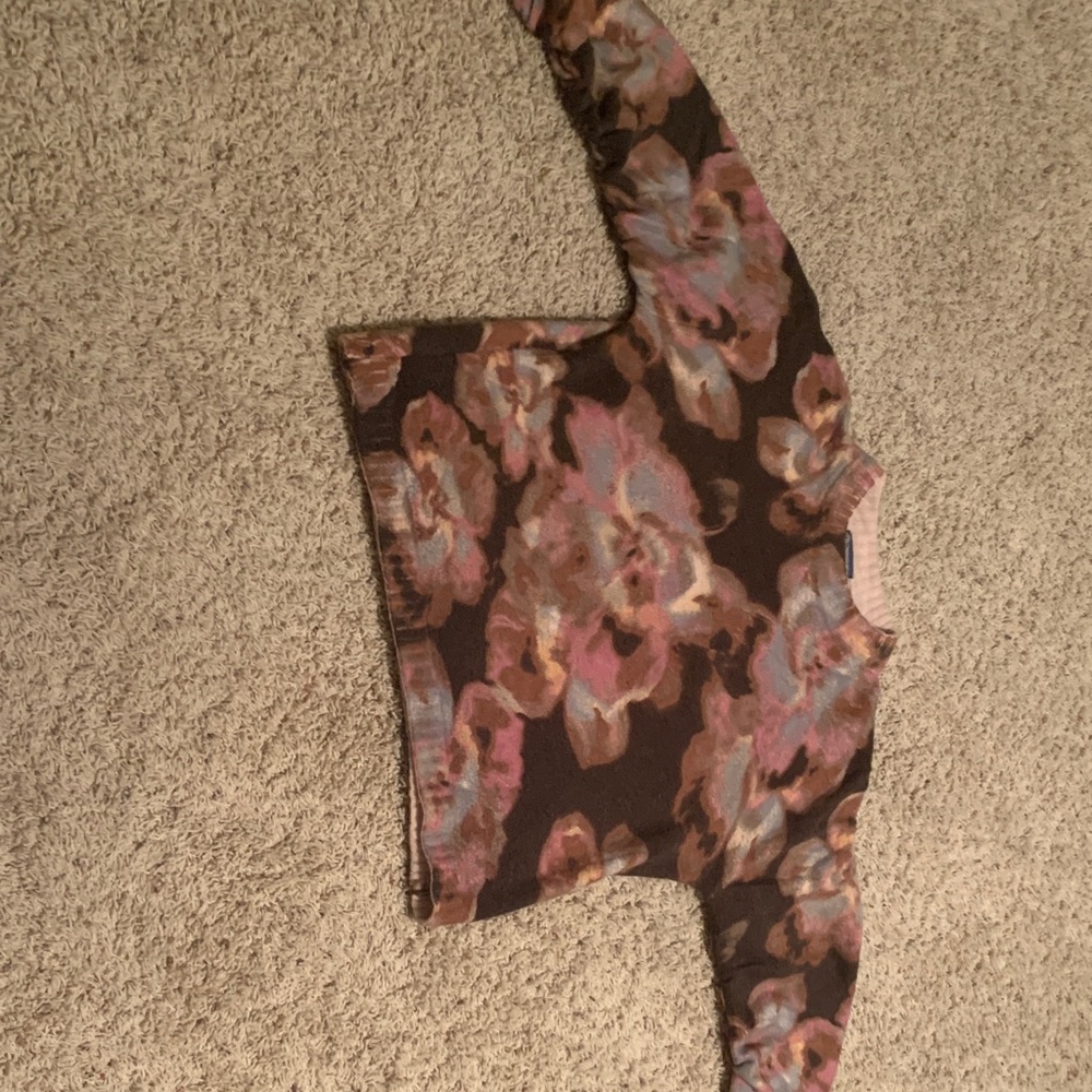 Democracy Floral Crew Neck Sweater in Brown and Pink Tones